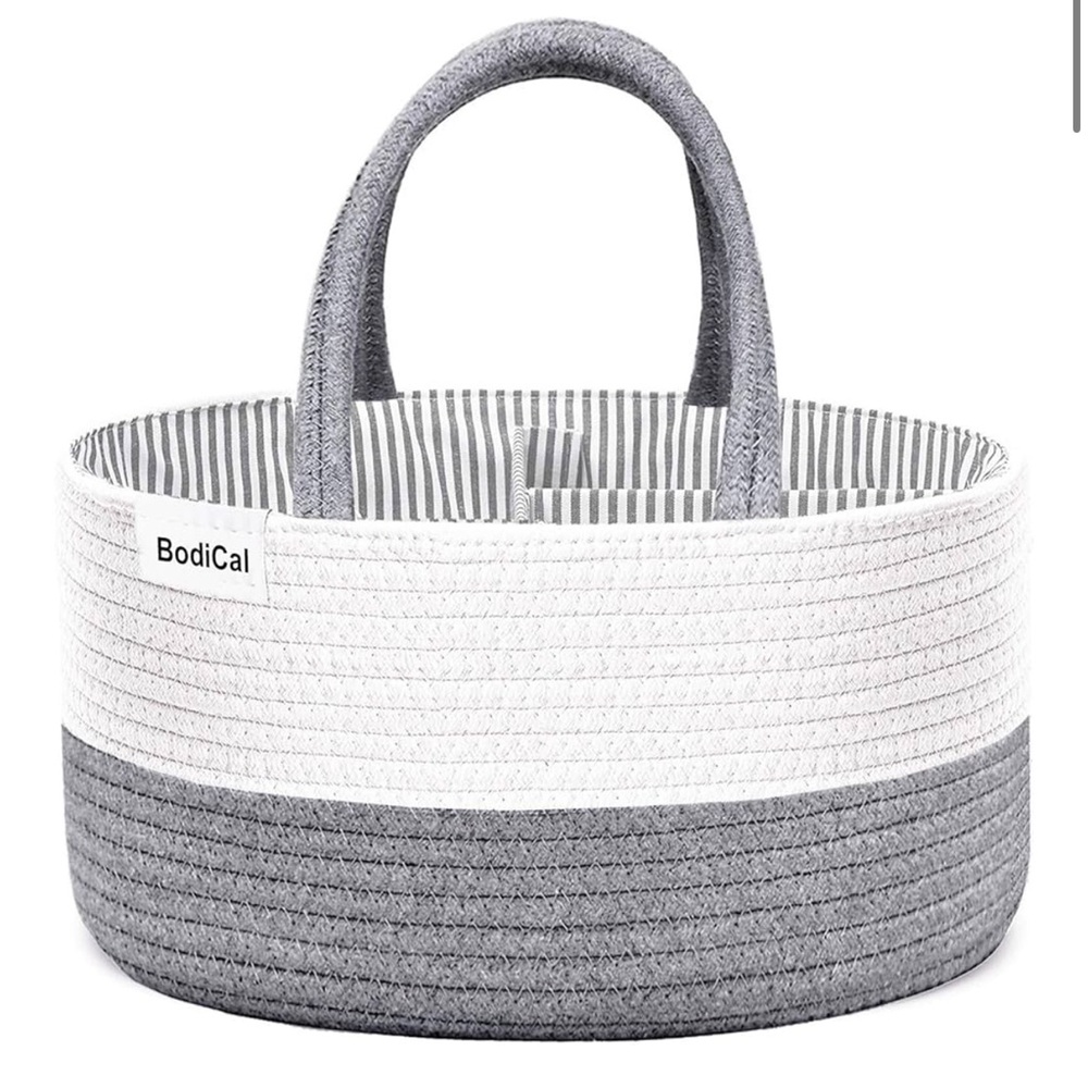 BodiCal Gray and White Woven Cotton Convertible Shower / Baby / Storage Basket